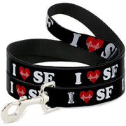 Dog Leash - I "HEART BRIDGE" SF Black/White/Red Dog Leashes Buckle-Down