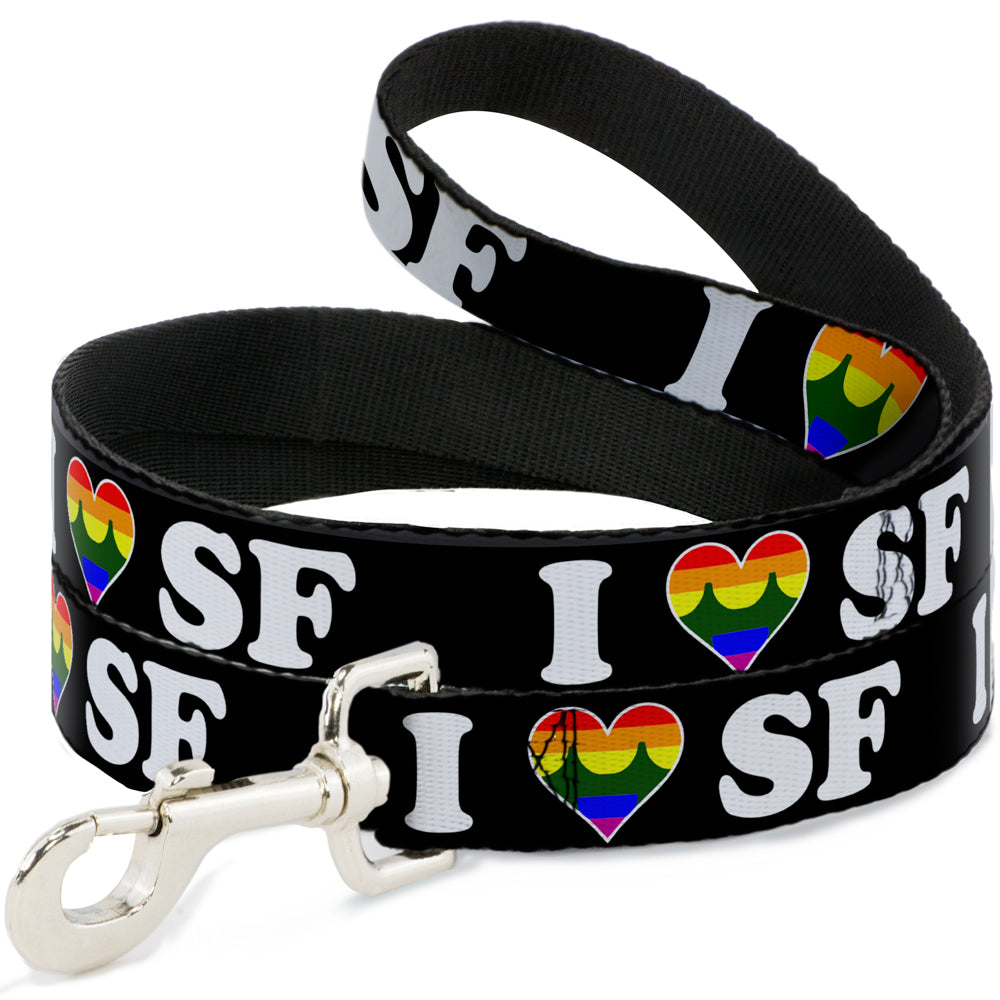 Dog Leash - I "HEART BRIDGE" SF Black/White/Rainbow Dog Leashes Buckle-Down