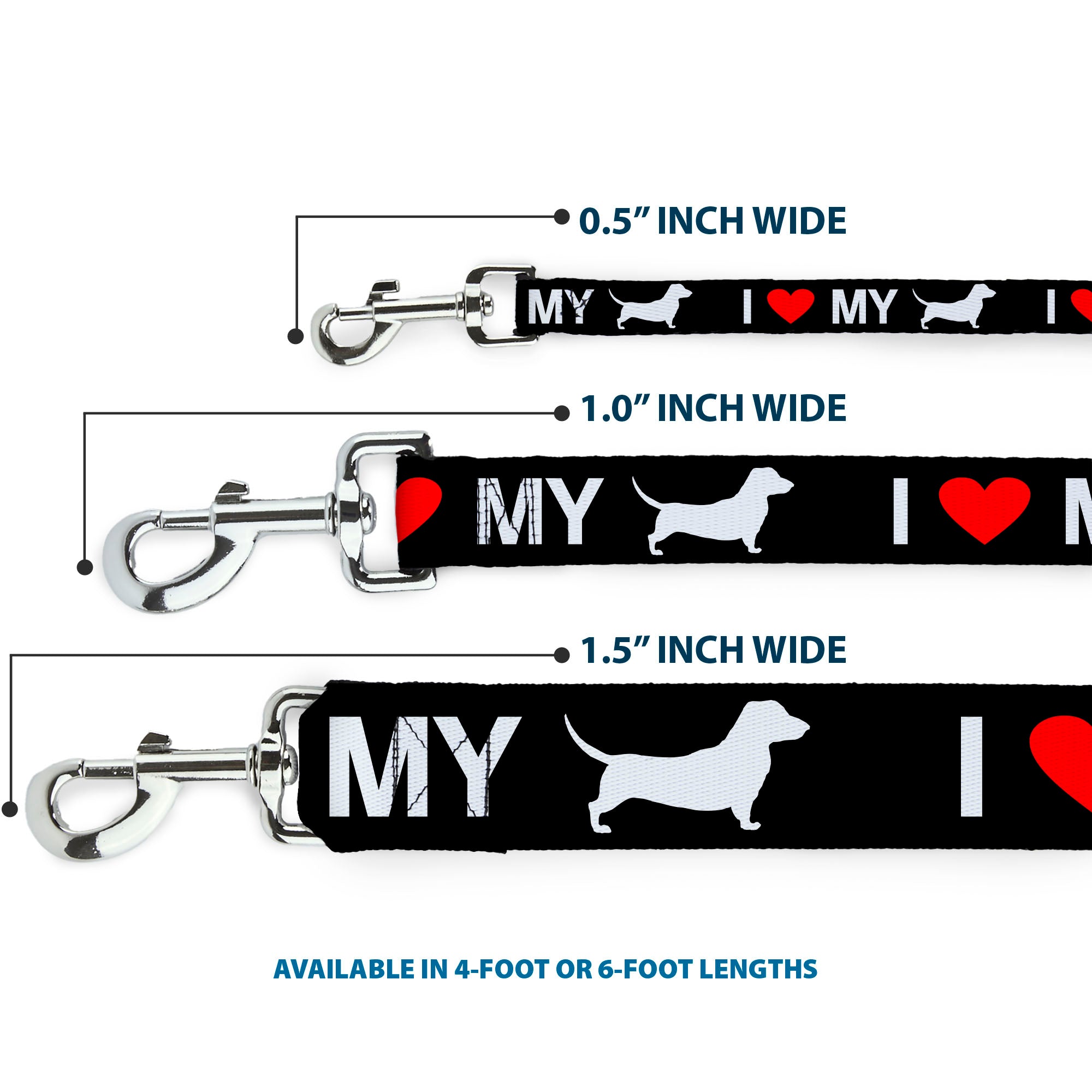 Dog Leash - I "HEART" MY "WIENER" Dog Silhouette Black/White/Red Dog Leashes Buckle-Down