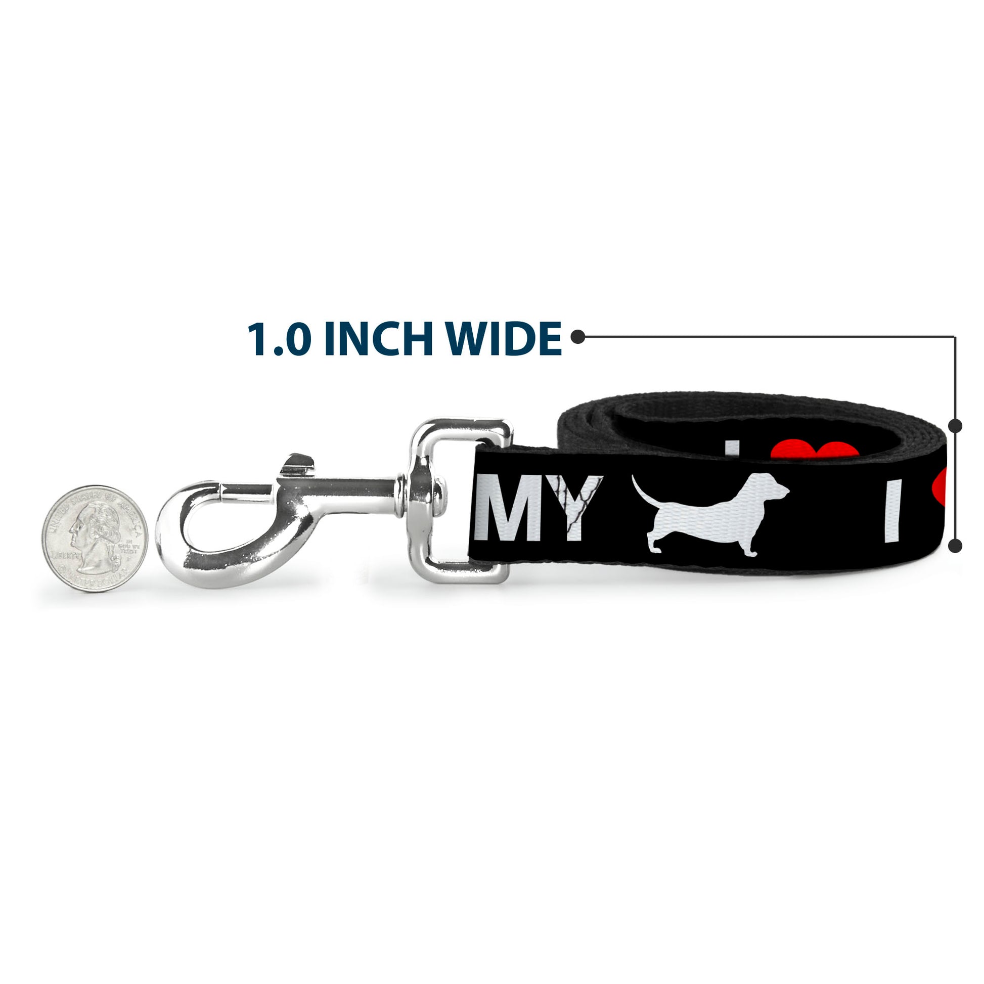 Dog Leash - I "HEART" MY "WIENER" Dog Silhouette Black/White/Red Dog Leashes Buckle-Down