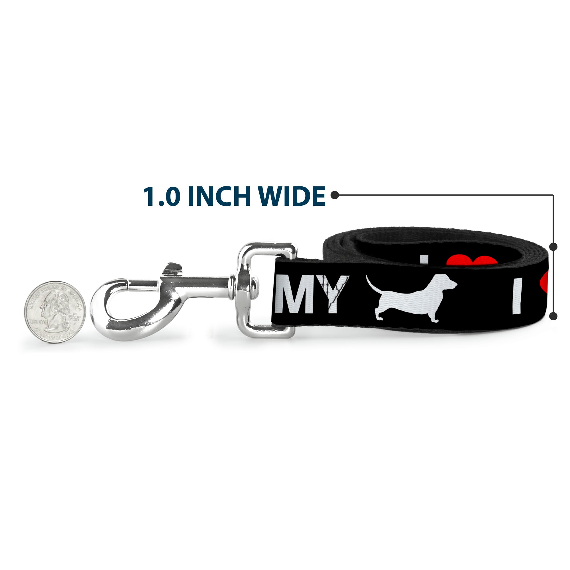 Dog Leash - I "HEART" MY "WIENER" Dog Silhouette Black/White/Red Dog Leashes Buckle-Down