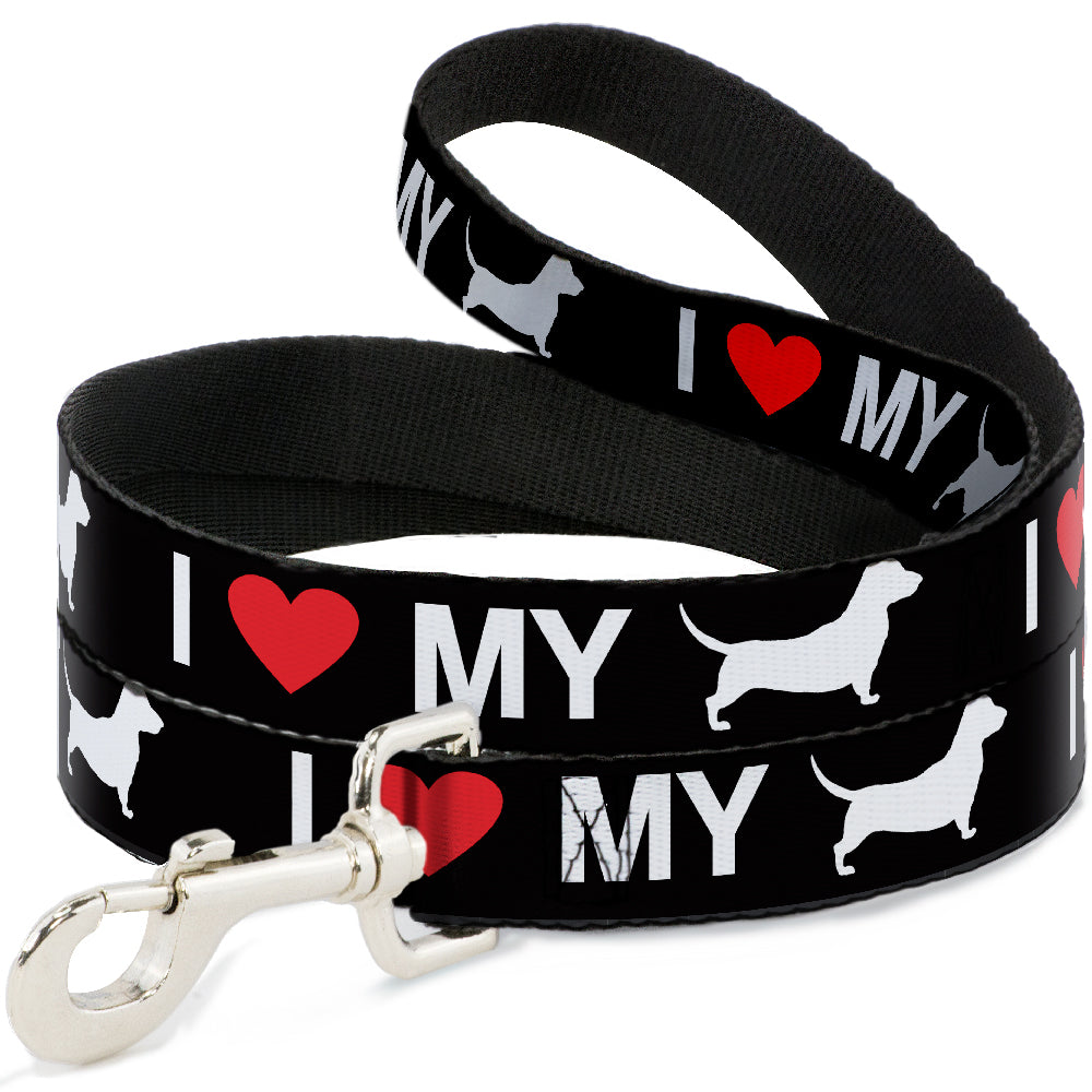 Dog Leash - I "HEART" MY "WIENER" Dog Silhouette Black/White/Red Dog Leashes Buckle-Down