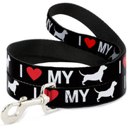 Dog Leash - I "HEART" MY "WIENER" Dog Silhouette Black/White/Red Dog Leashes Buckle-Down