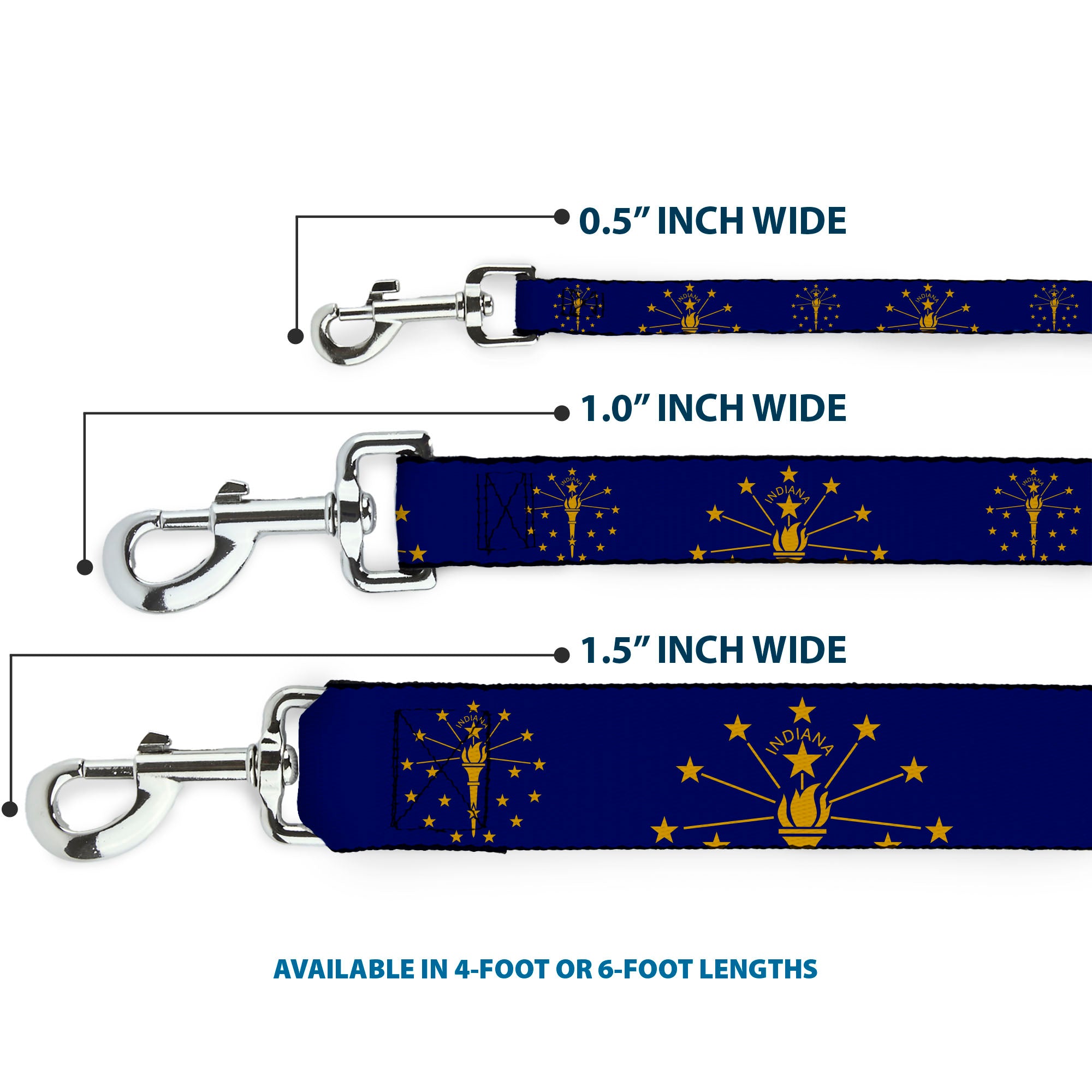 Dog Leash - Indiana Flag/Torch CLOSE-UP Navy Blue/Gold Dog Leashes Buckle-Down