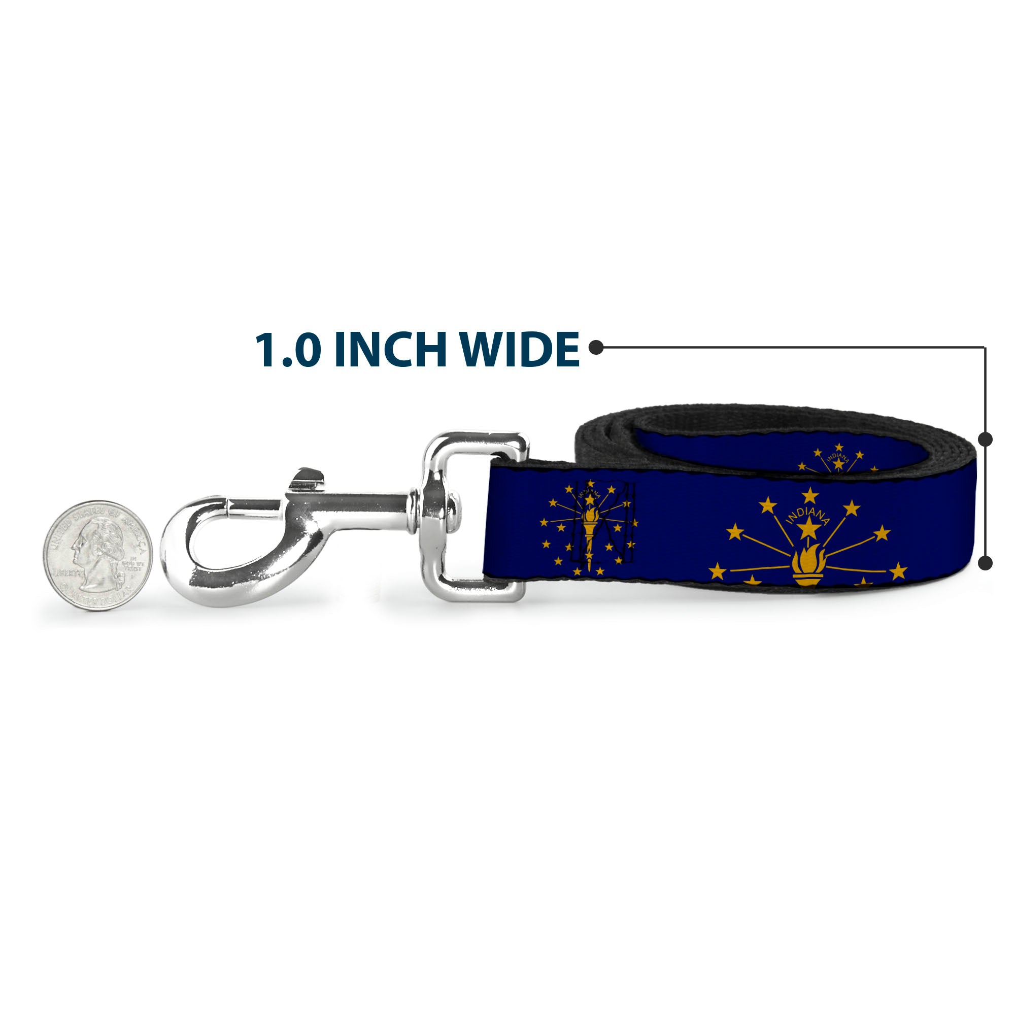 Dog Leash - Indiana Flag/Torch CLOSE-UP Navy Blue/Gold Dog Leashes Buckle-Down