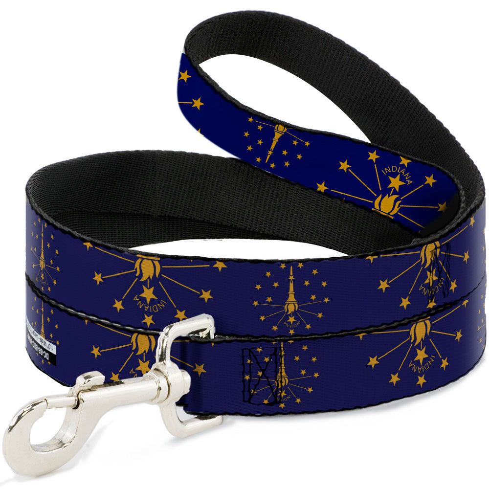 Dog Leash - Indiana Flag/Torch CLOSE-UP Navy Blue/Gold Dog Leashes Buckle-Down