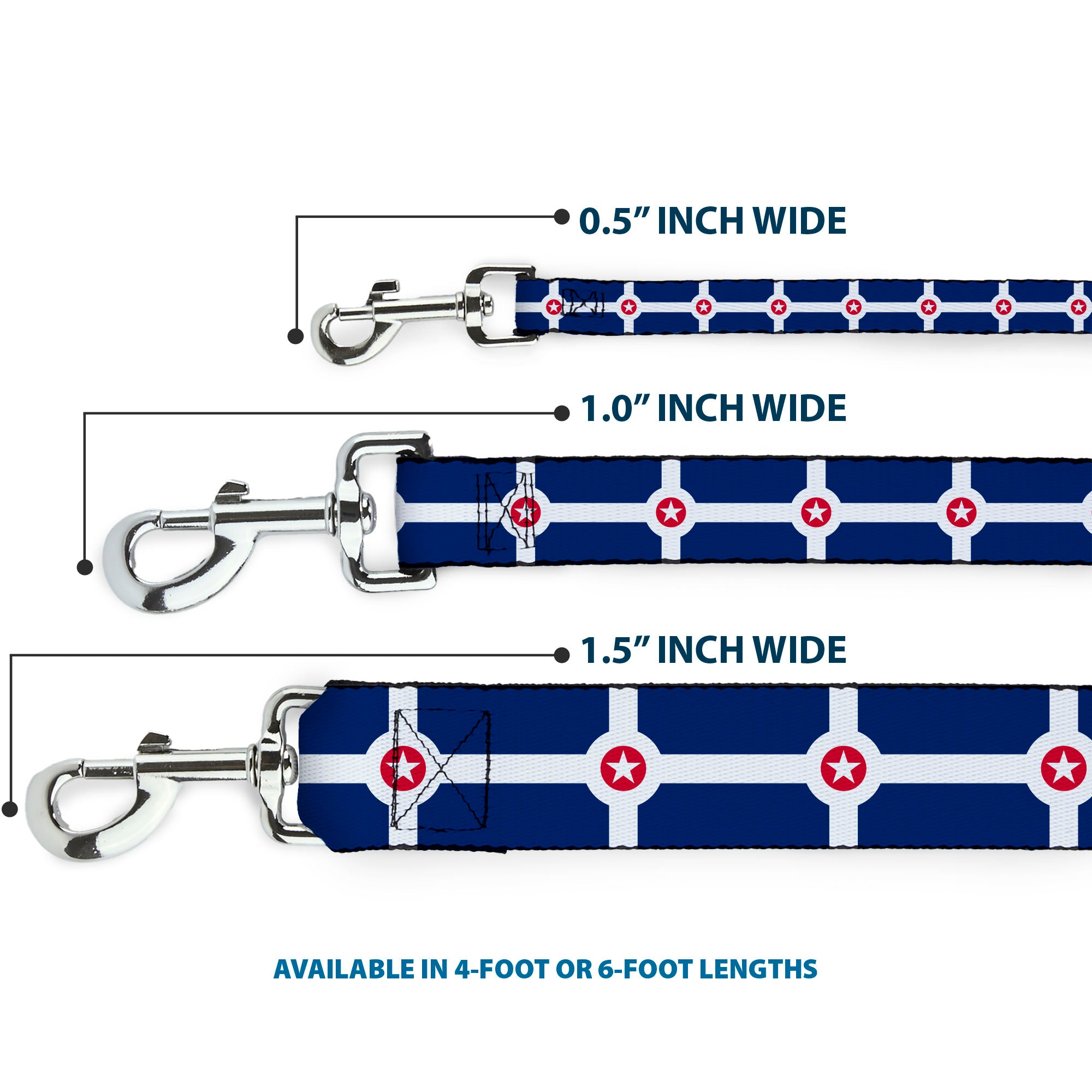 Dog Leash - Indianapolis Flag Navy Blue/White/Red Dog Leashes Buckle-Down