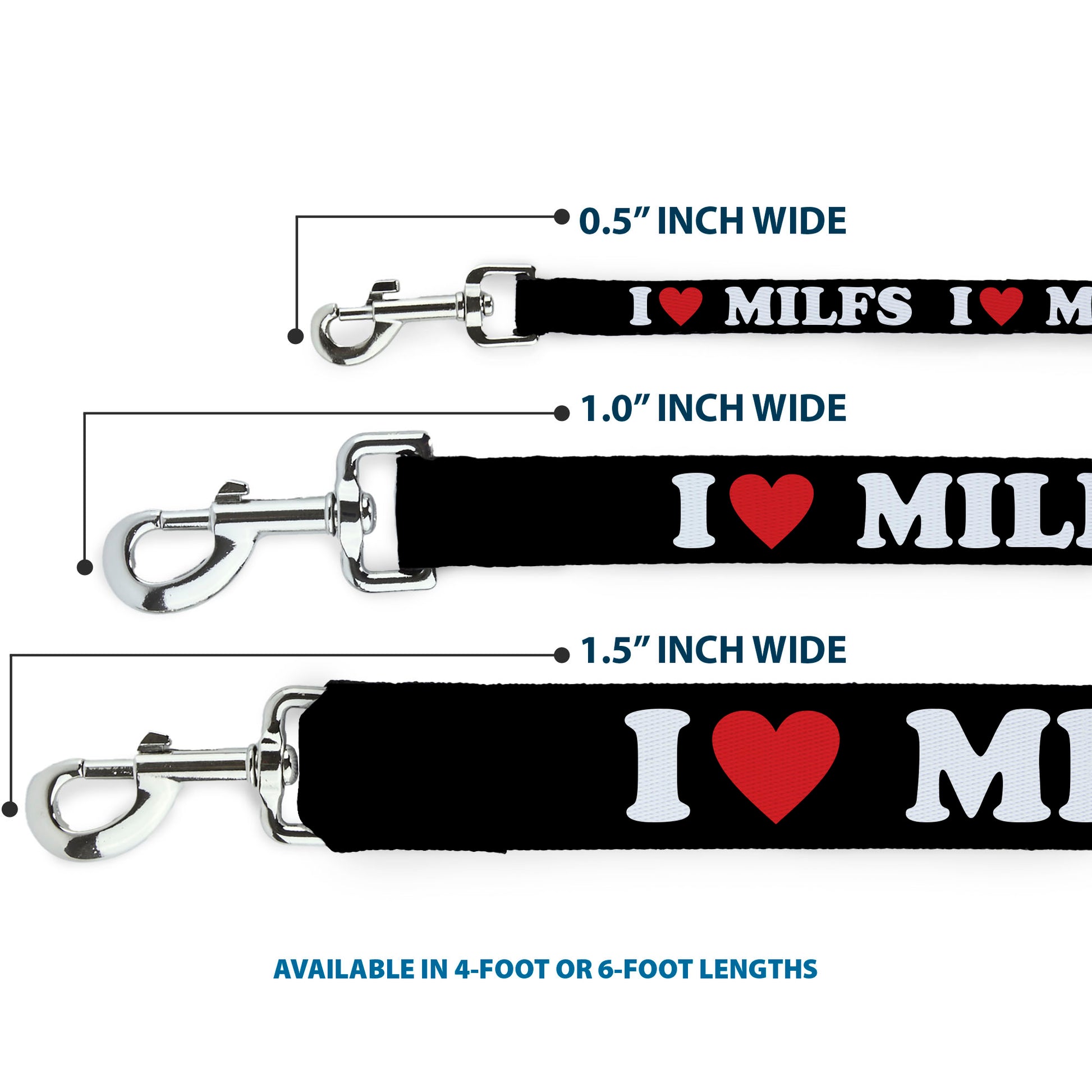 Dog Leash - I "HEART" MILFS Black/White/Red Dog Leashes Buckle-Down