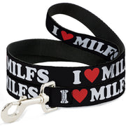 Dog Leash - I "HEART" MILFS Black/White/Red Dog Leashes Buckle-Down