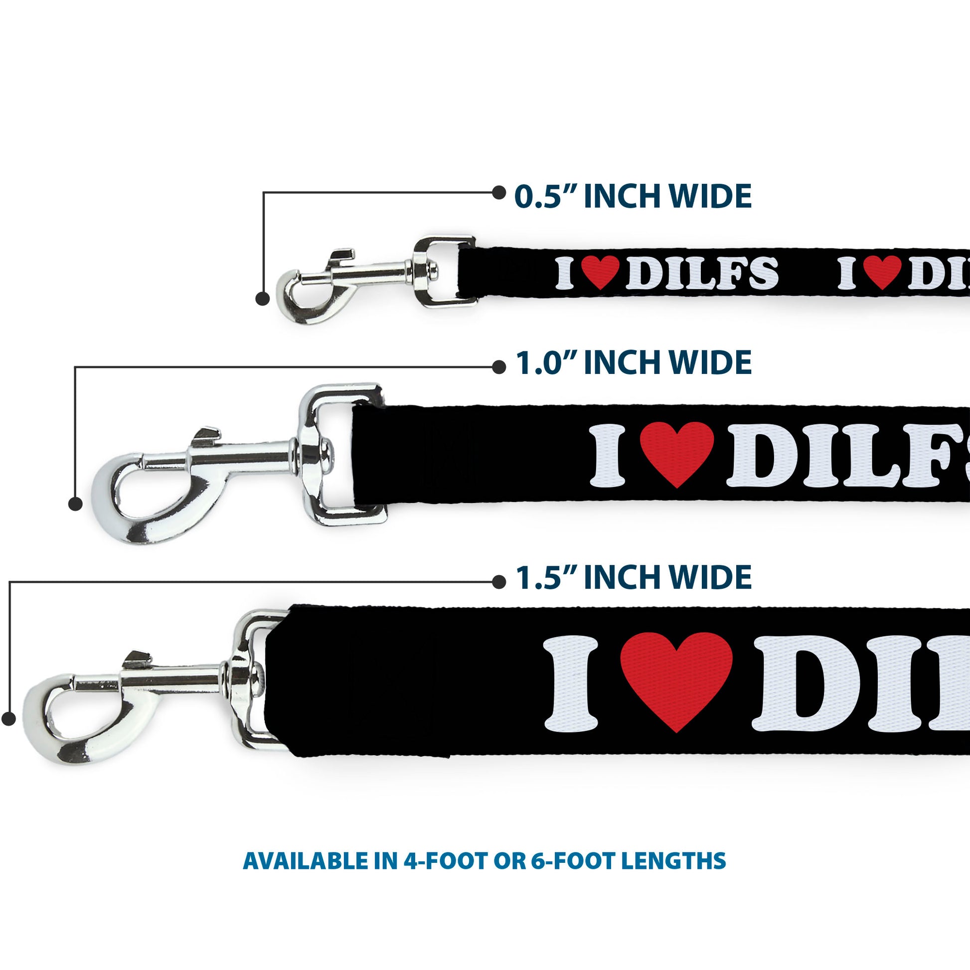 Dog Leash - I "HEART" DILFS Black/White/Red Dog Leashes Buckle-Down