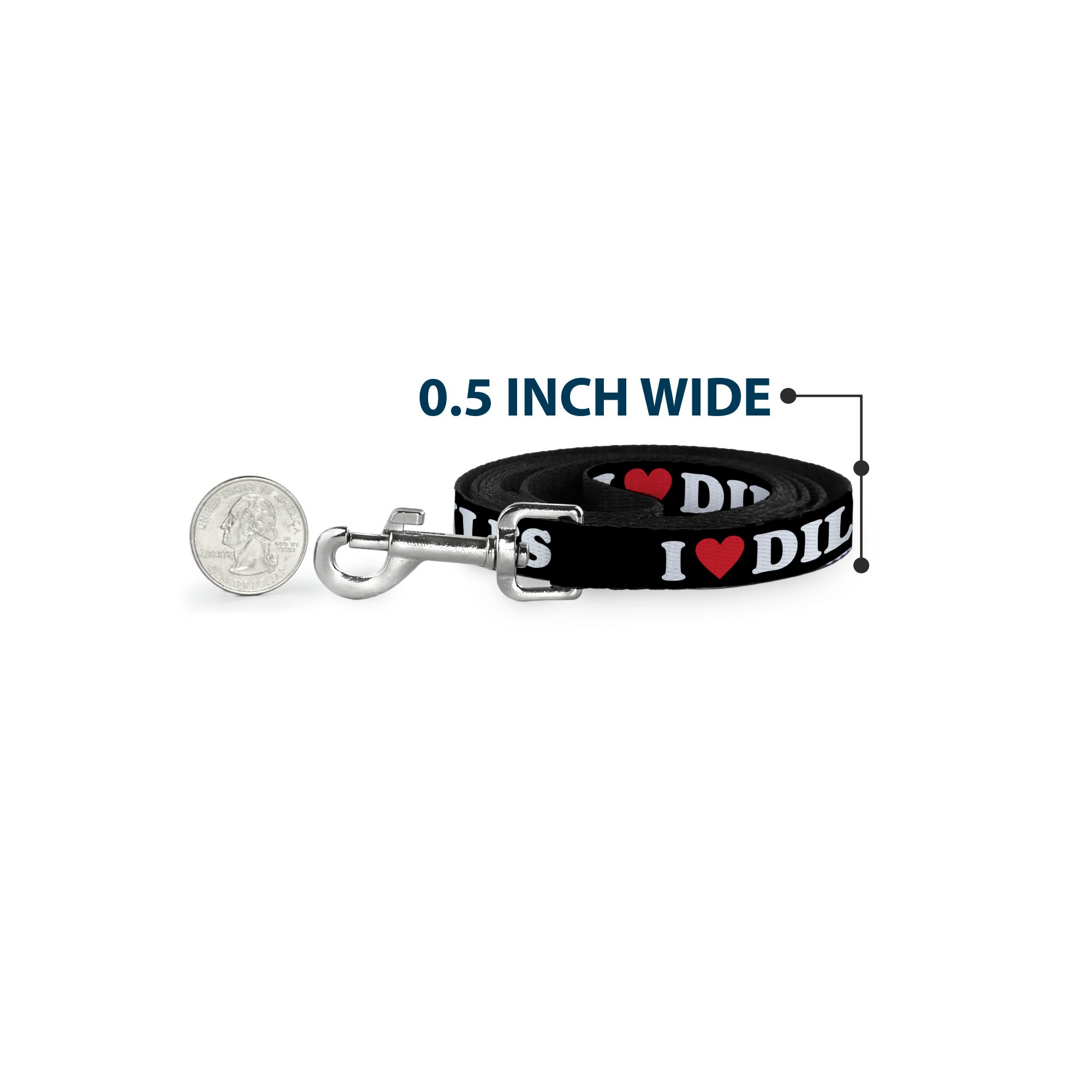 Dog Leash - I "HEART" DILFS Black/White/Red Dog Leashes Buckle-Down