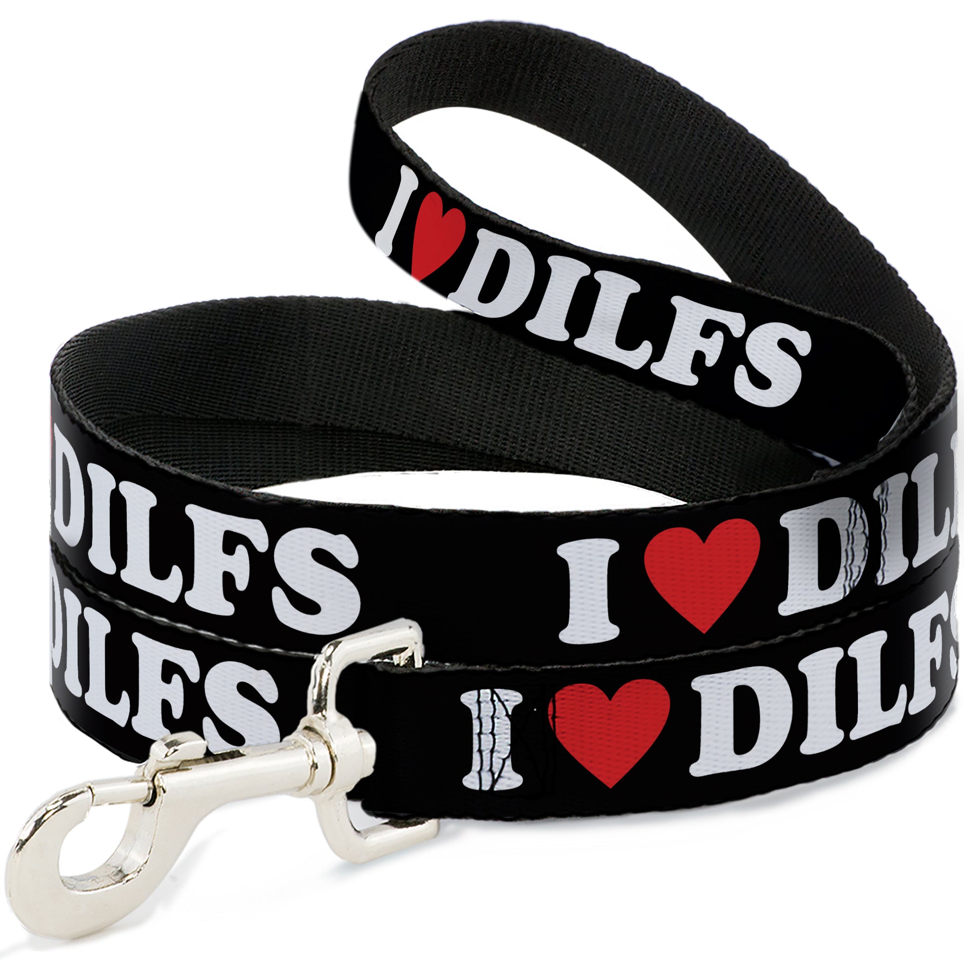 Dog Leash - I "HEART" DILFS Black/White/Red Dog Leashes Buckle-Down