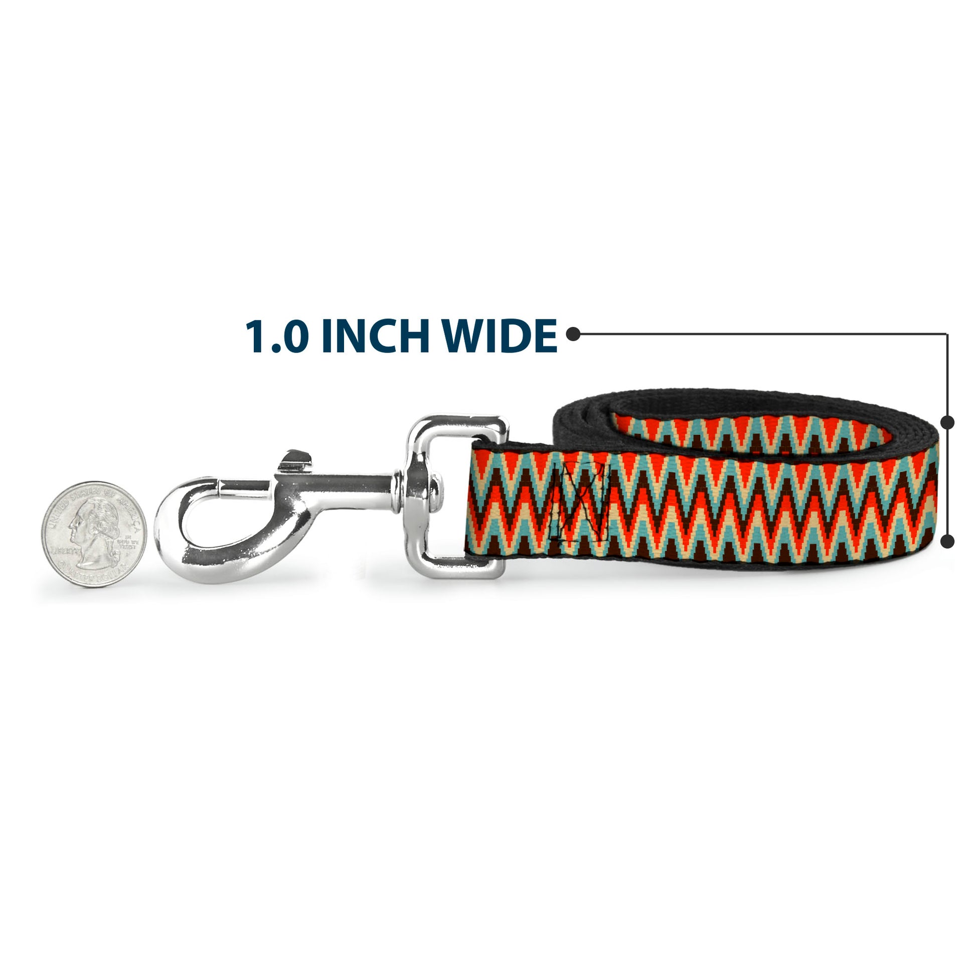 Dog Leash - Jagged Zig Zag Brown/Aqua/Cream/Red Dog Leashes Buckle-Down