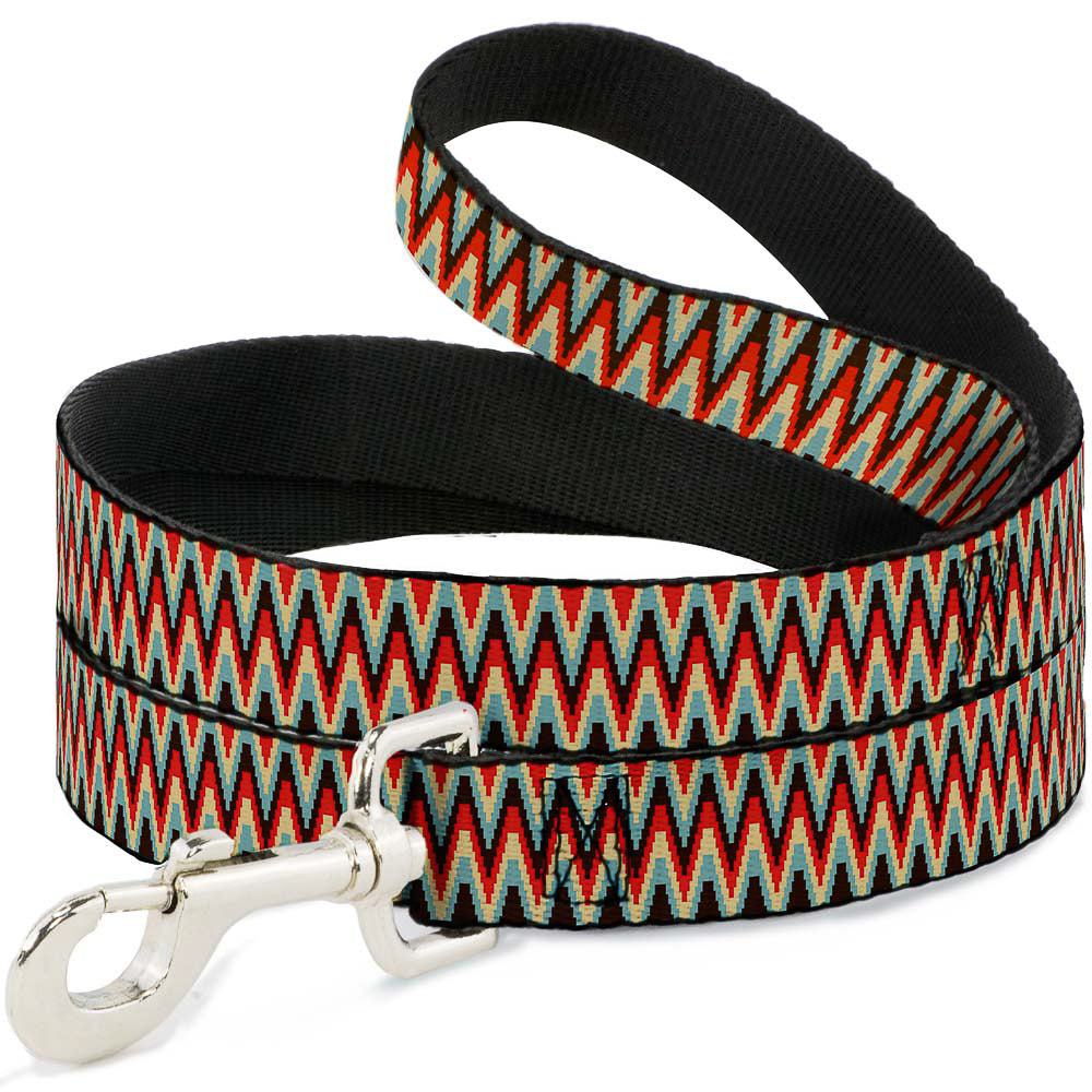 Dog Leash - Jagged Zig Zag Brown/Aqua/Cream/Red Dog Leashes Buckle-Down