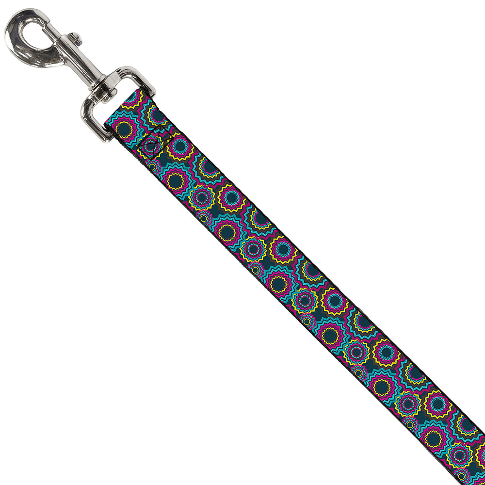 Dog Leash - Jagged Rings Teals/Fuchsia/Yellow Dog Leashes Buckle-Down