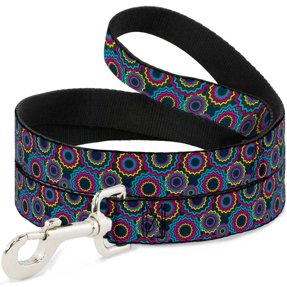 Dog Leash - Jagged Rings Teals/Fuchsia/Yellow Dog Leashes Buckle-Down
