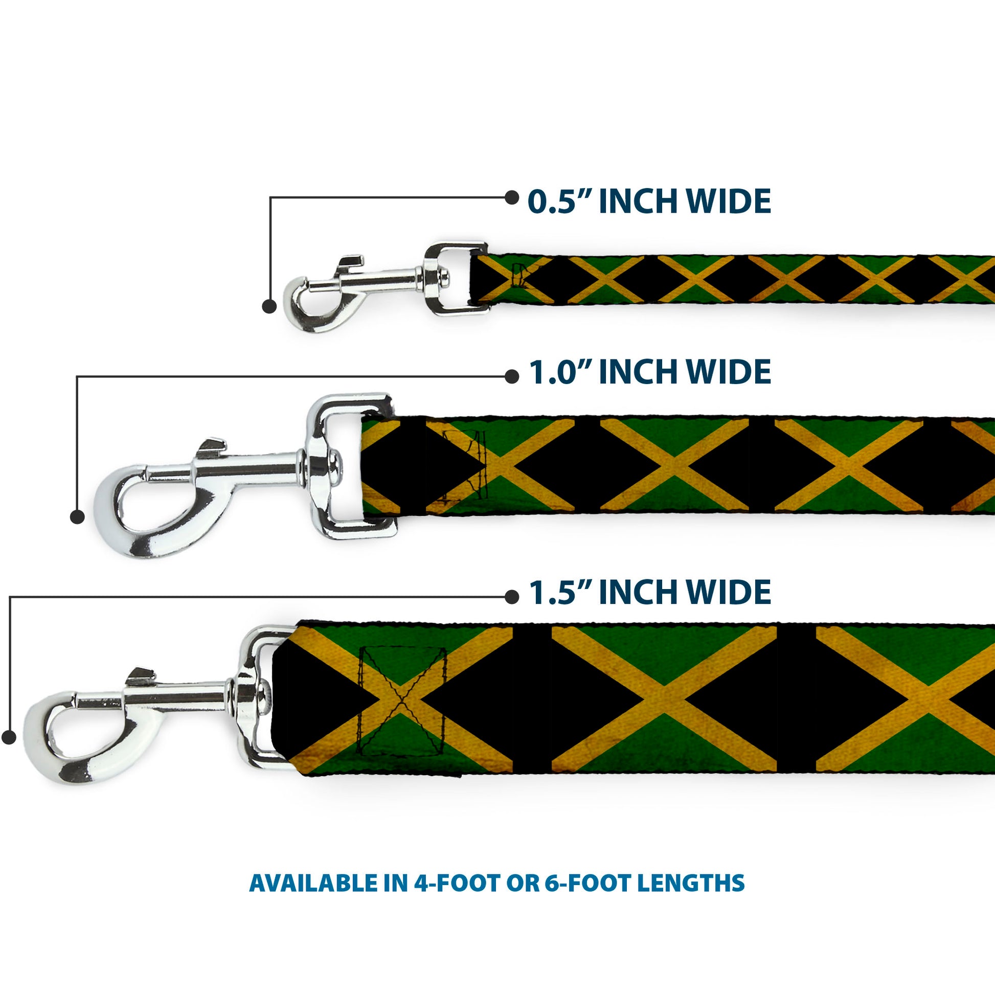 Dog Leash - Jamaica Flags Vintage Black Dog Leashes Buckle-Down