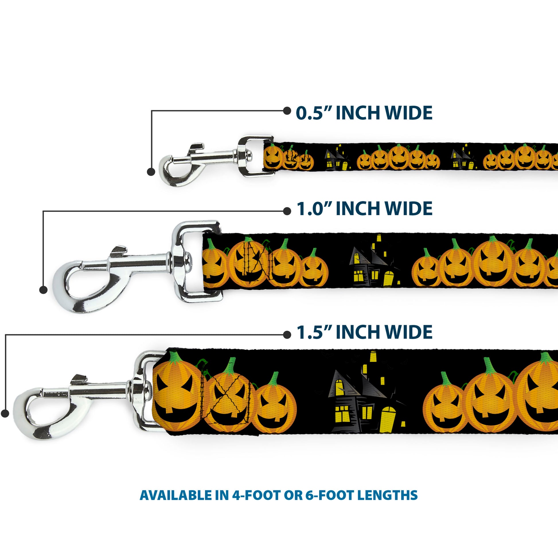 Dog Leash - Jack-o'-Lanterns/Haunted House Black/Yellow Dog Leashes Buckle-Down