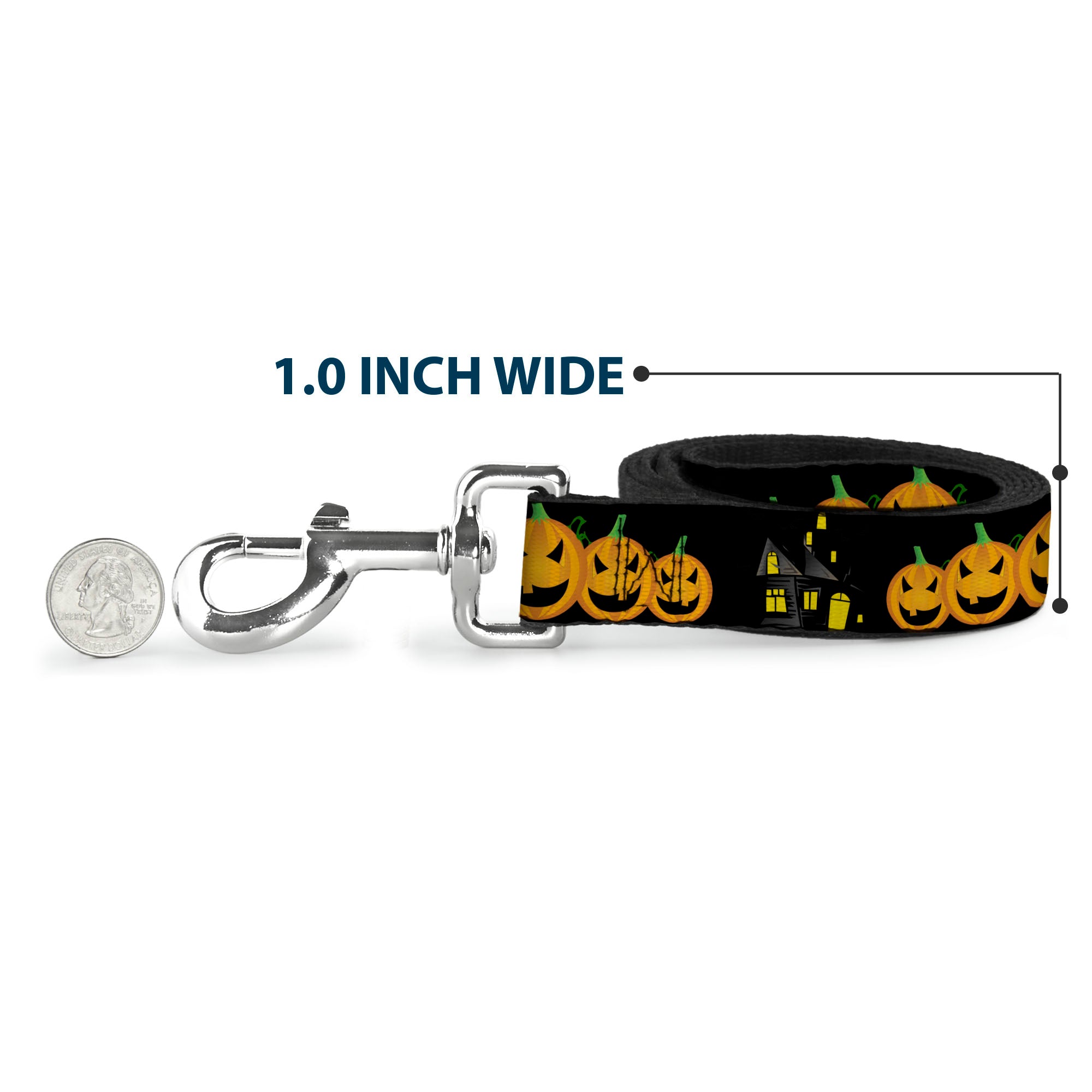 Dog Leash - Jack-o'-Lanterns/Haunted House Black/Yellow Dog Leashes Buckle-Down
