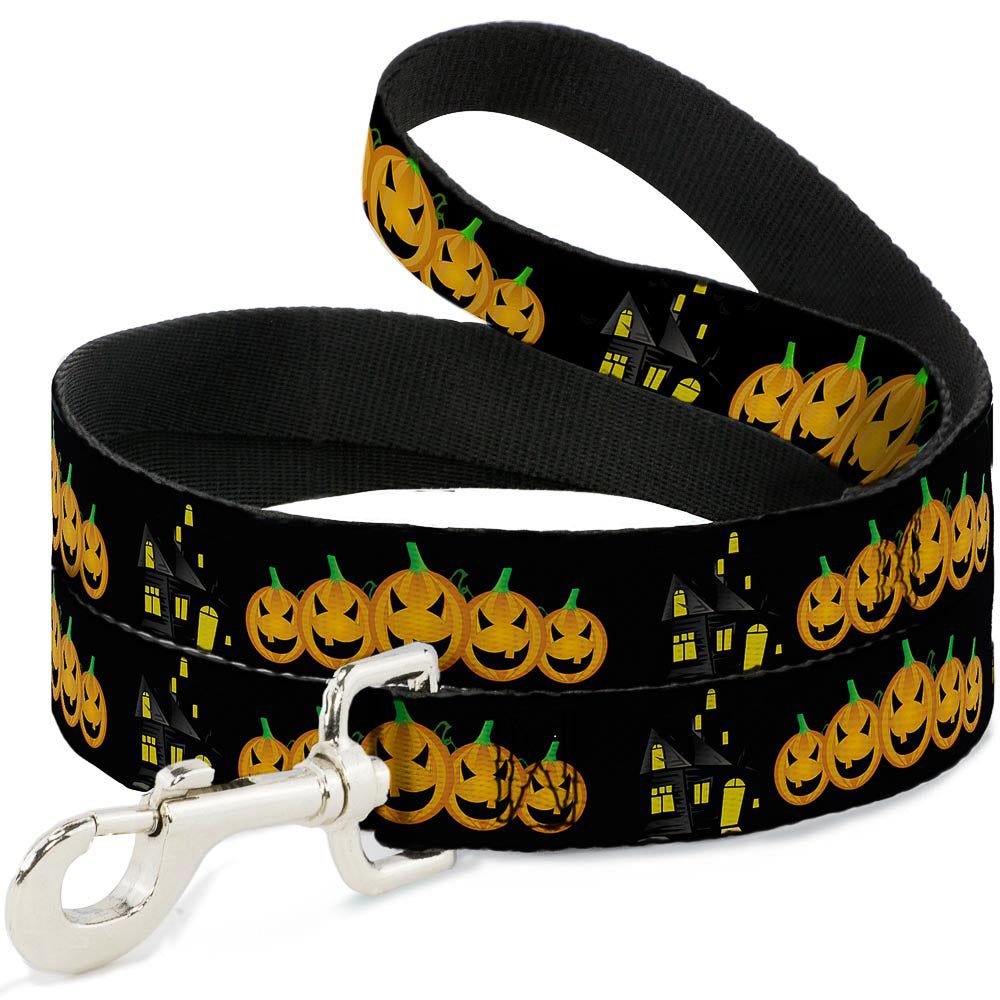 Dog Leash - Jack-o'-Lanterns/Haunted House Black/Yellow Dog Leashes Buckle-Down