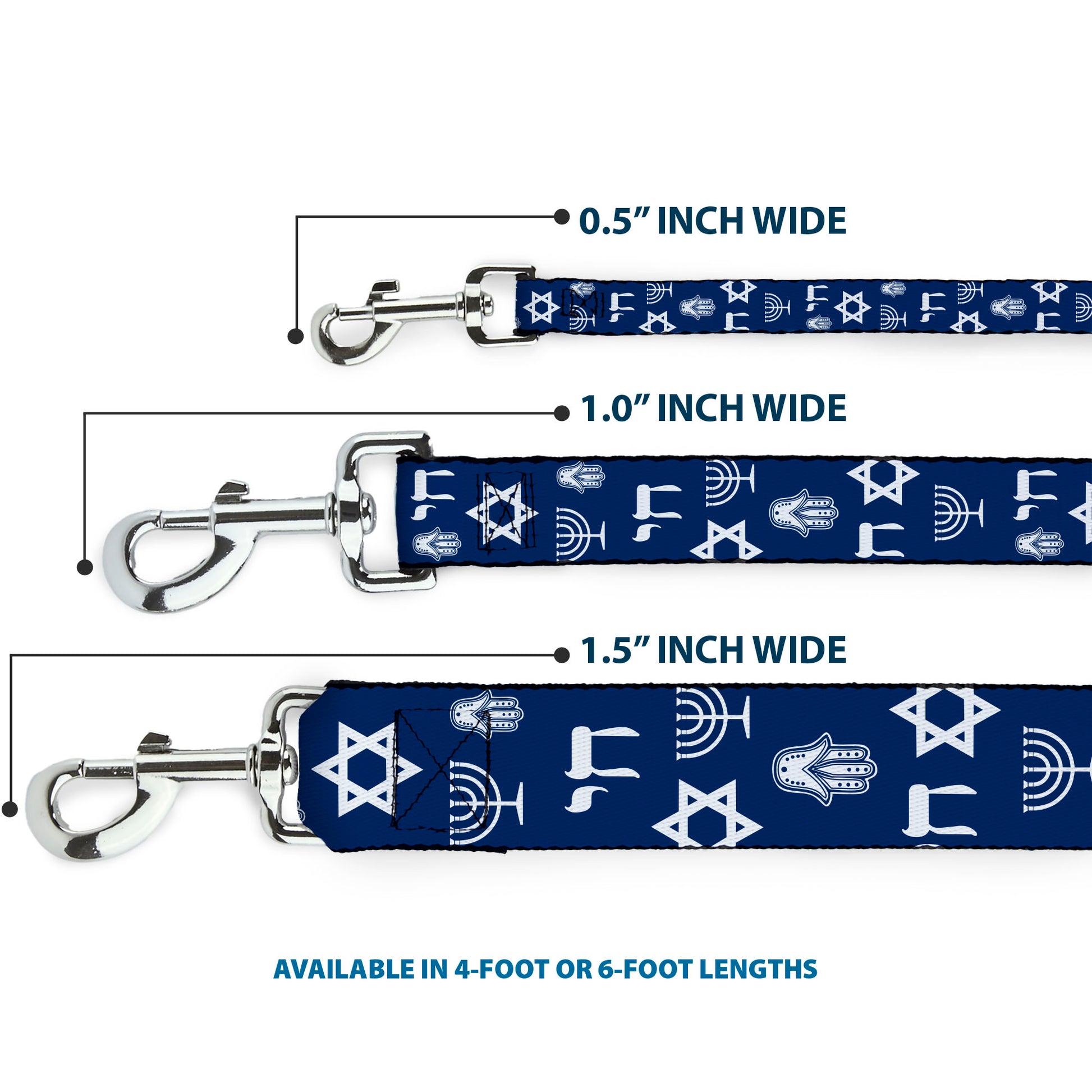 Dog Leash - Jewish Symbols-4 Blue/White Dog Leashes Buckle-Down