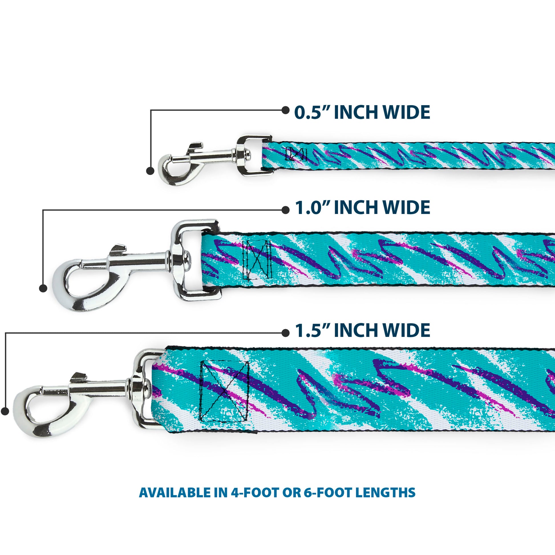 Dog Leash - Jazzy Wave Scribble White/Teal/Purple Dog Leashes Buckle-Down