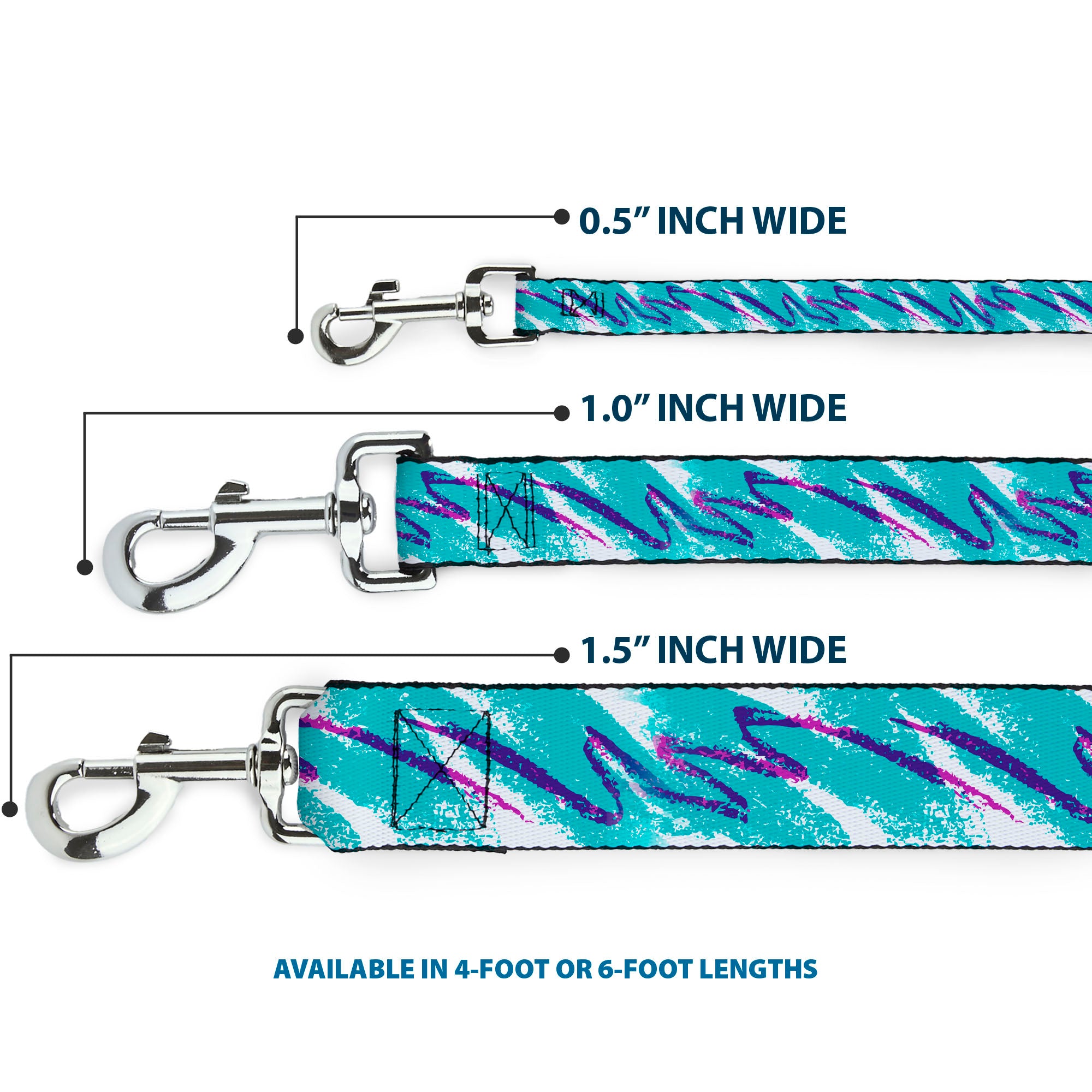 Dog Leash - Jazzy Wave Scribble White/Teal/Purple Dog Leashes Buckle-Down