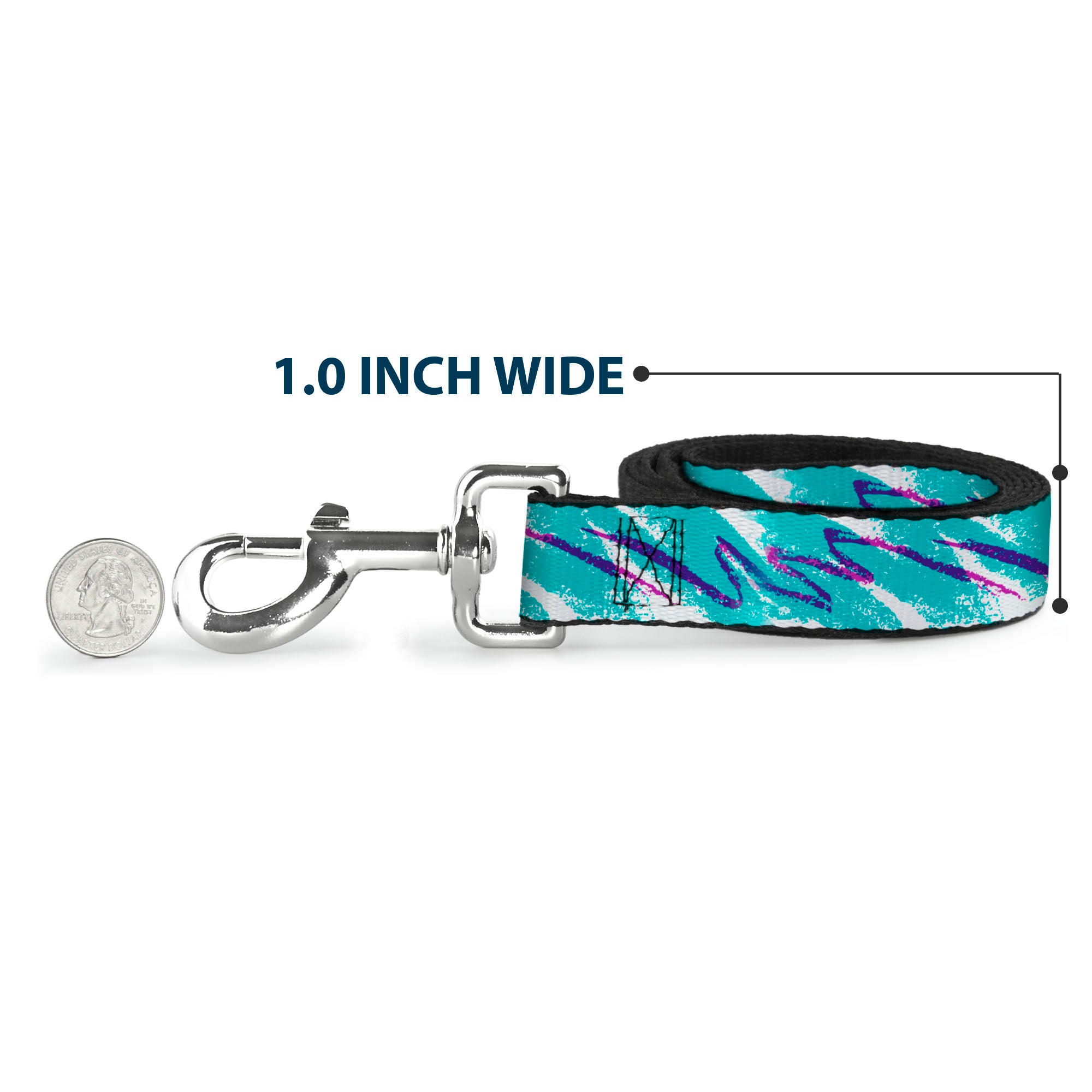 Dog Leash - Jazzy Wave Scribble White/Teal/Purple Dog Leashes Buckle-Down