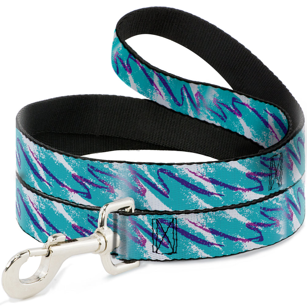 Dog Leash - Jazzy Wave Scribble White/Teal/Purple Dog Leashes Buckle-Down