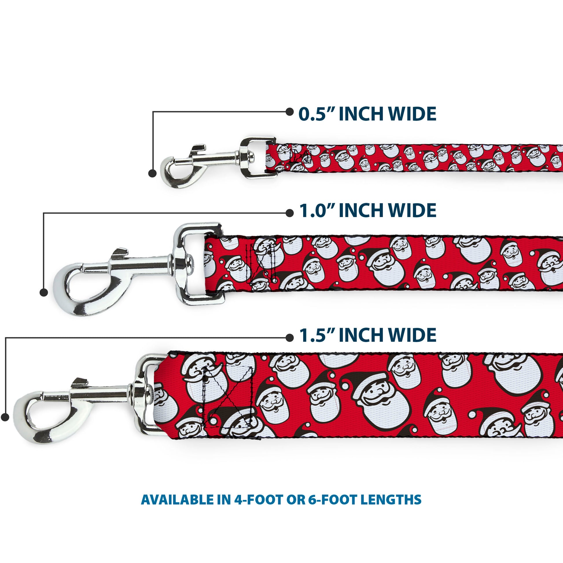 Dog Leash - Jolly Santa Claus Christmas Smiling Face Icon Red Dog Leashes Buckle-Down