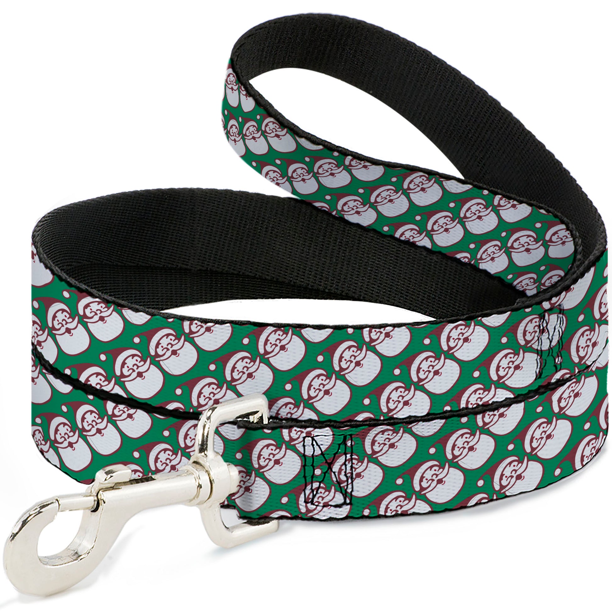 Dog Leash - Jolly Santa Claus Christmas Smiling Face Icon Green/Red/White Dog Leashes Buckle-Down