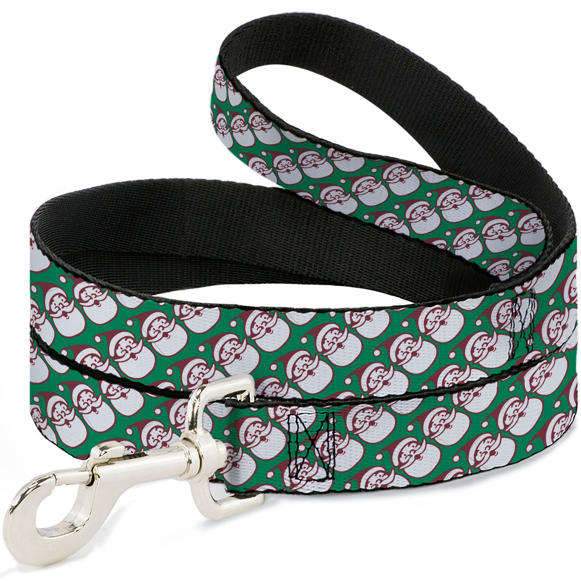 Dog Leash - Jolly Santa Claus Christmas Smiling Face Icon Green/Red/White Dog Leashes Buckle-Down