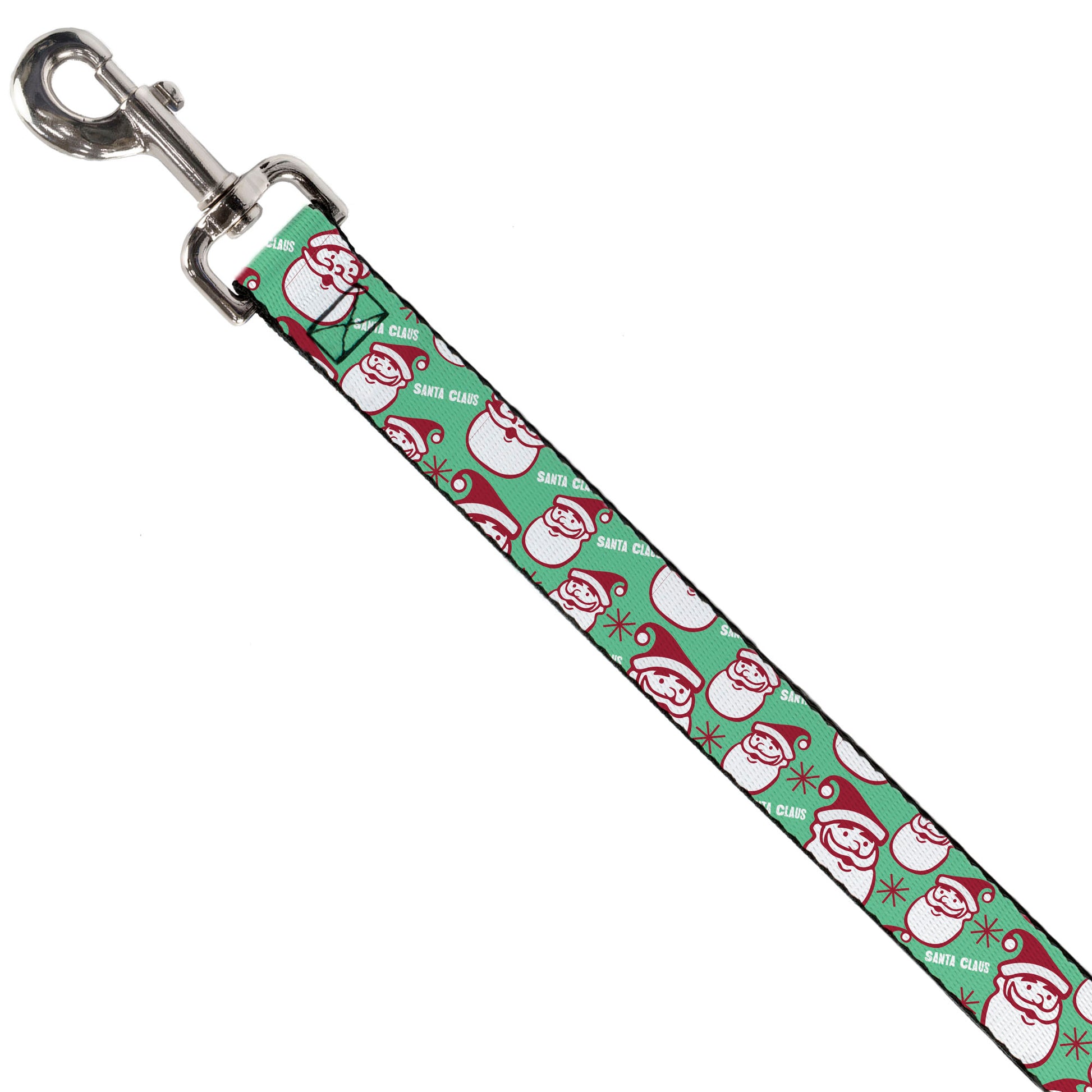 Dog Leash - Jolly SANTA CLAUS Christmas Smiling Face Icon and Text Green/Red/White Dog Leashes Buckle-Down