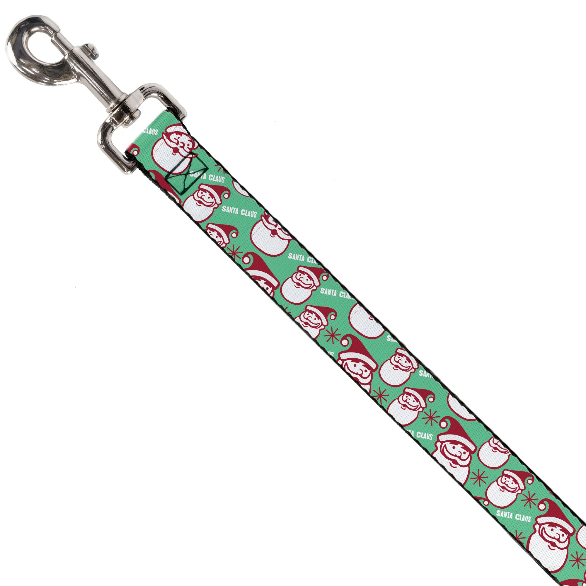 Dog Leash - Jolly SANTA CLAUS Christmas Smiling Face Icon and Text Green/Red/White Dog Leashes Buckle-Down