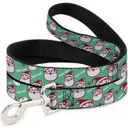 Dog Leash - Jolly SANTA CLAUS Christmas Smiling Face Icon and Text Green/Red/White Dog Leashes Buckle-Down