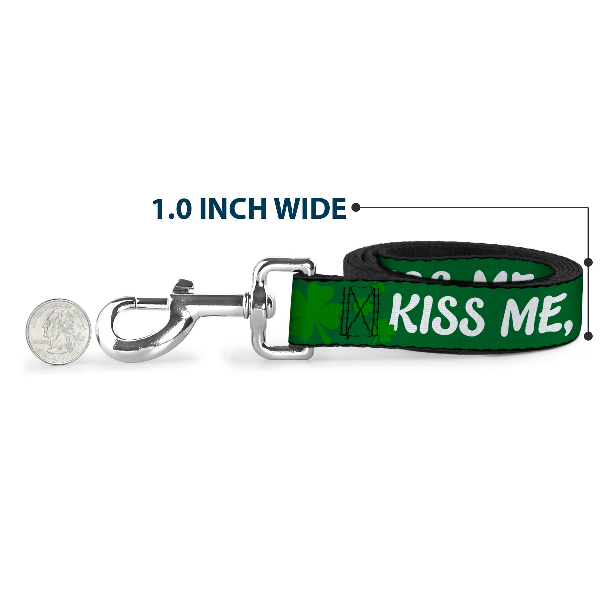 Dog Leash - KISS ME, I'M IRISH! Clovers Green/White Dog Leashes Buckle-Down