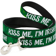 Dog Leash - KISS ME, I'M IRISH! Clovers Green/White Dog Leashes Buckle-Down