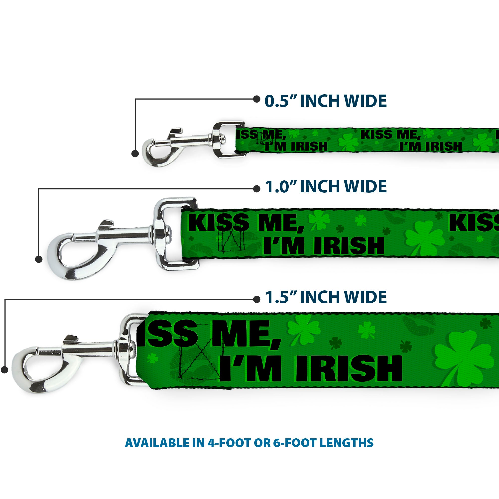 Dog Leash - KISS ME, I'M IRISH! Clovers/Kisses Greens/Black Dog Leashes Buckle-Down
