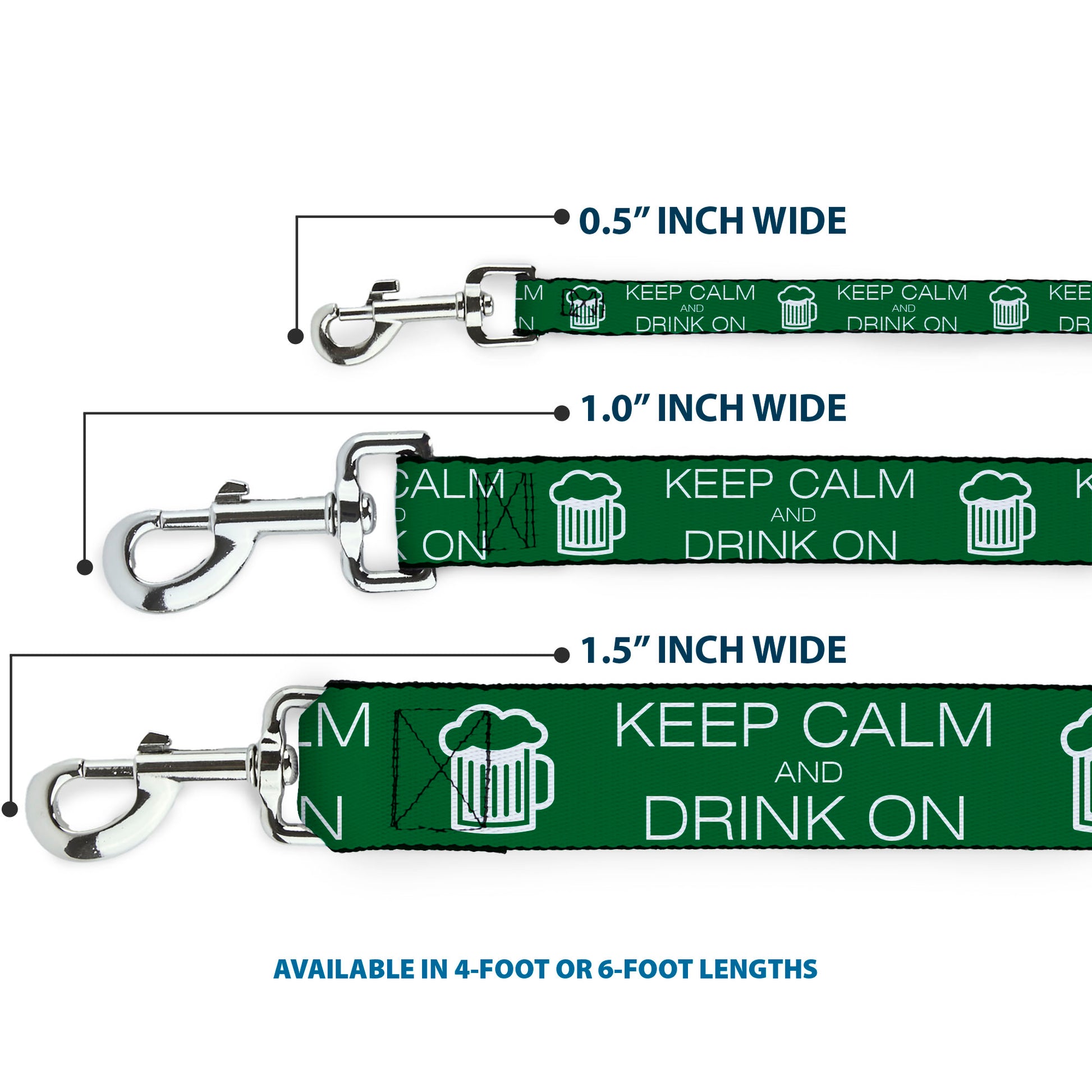 Buckle-Down Dog Leash - KEEP CALM AND DRINK ON/Beer Green/White Dog Leashes Buckle-Down