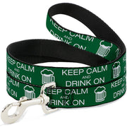 Buckle-Down Dog Leash - KEEP CALM AND DRINK ON/Beer Green/White Dog Leashes Buckle-Down