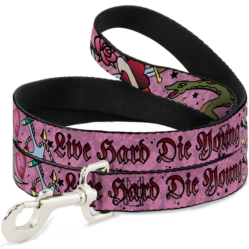 Dog Leash - Live Hard Die Young Pink Dog Leashes Buckle-Down