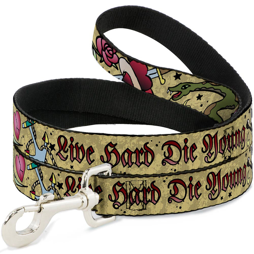 Dog Leash - Live Hard Die Young Tan Dog Leashes Buckle-Down