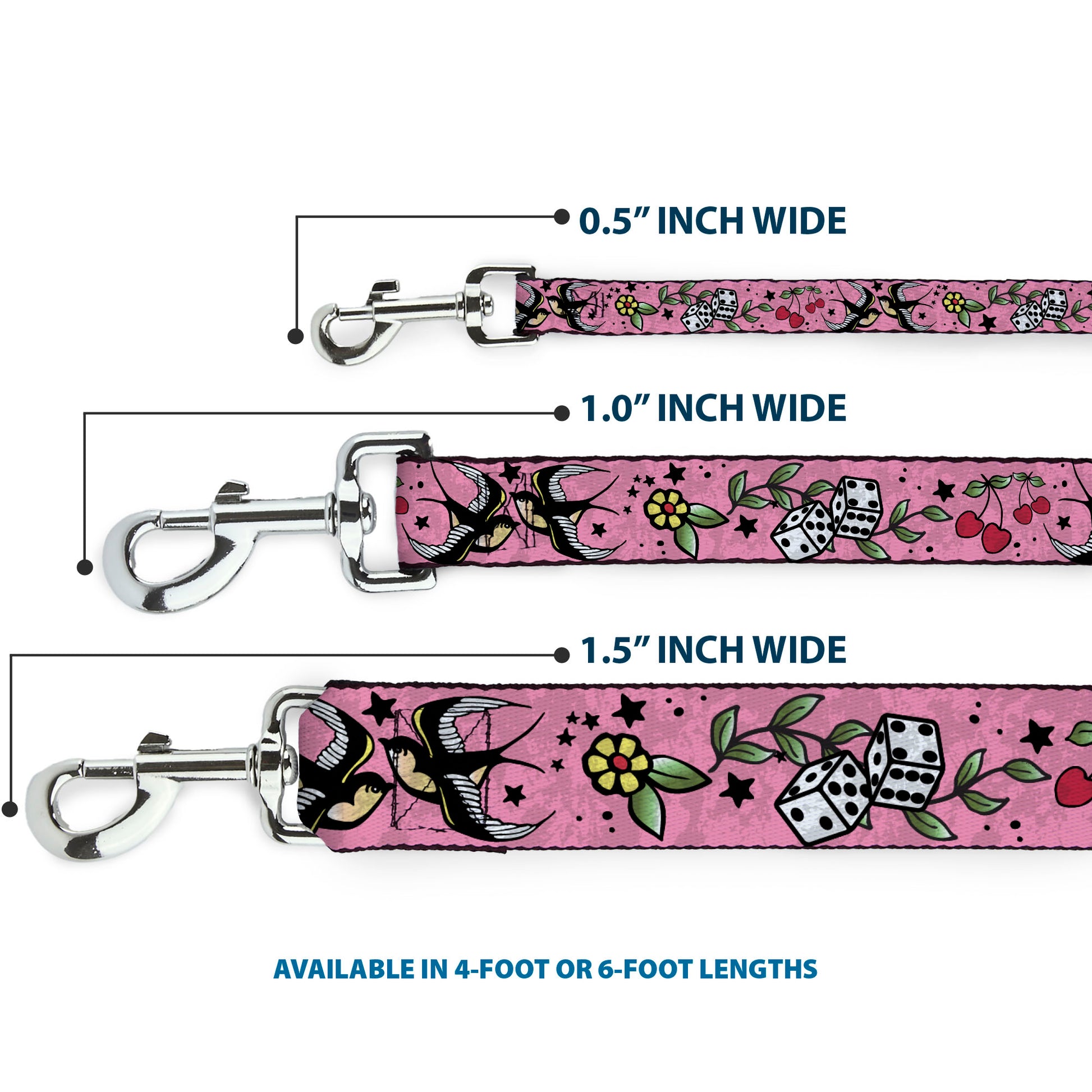 Dog Leash - Lucky CLOSE-UP Pink Dog Leashes Buckle-Down