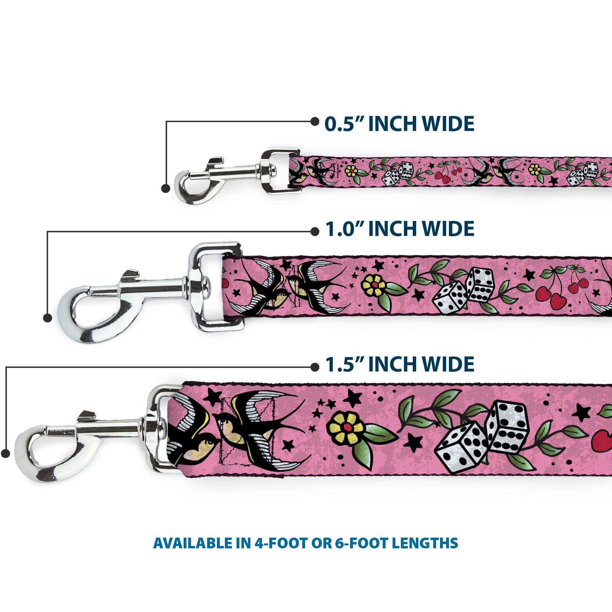 Dog Leash - Lucky CLOSE-UP Pink Dog Leashes Buckle-Down