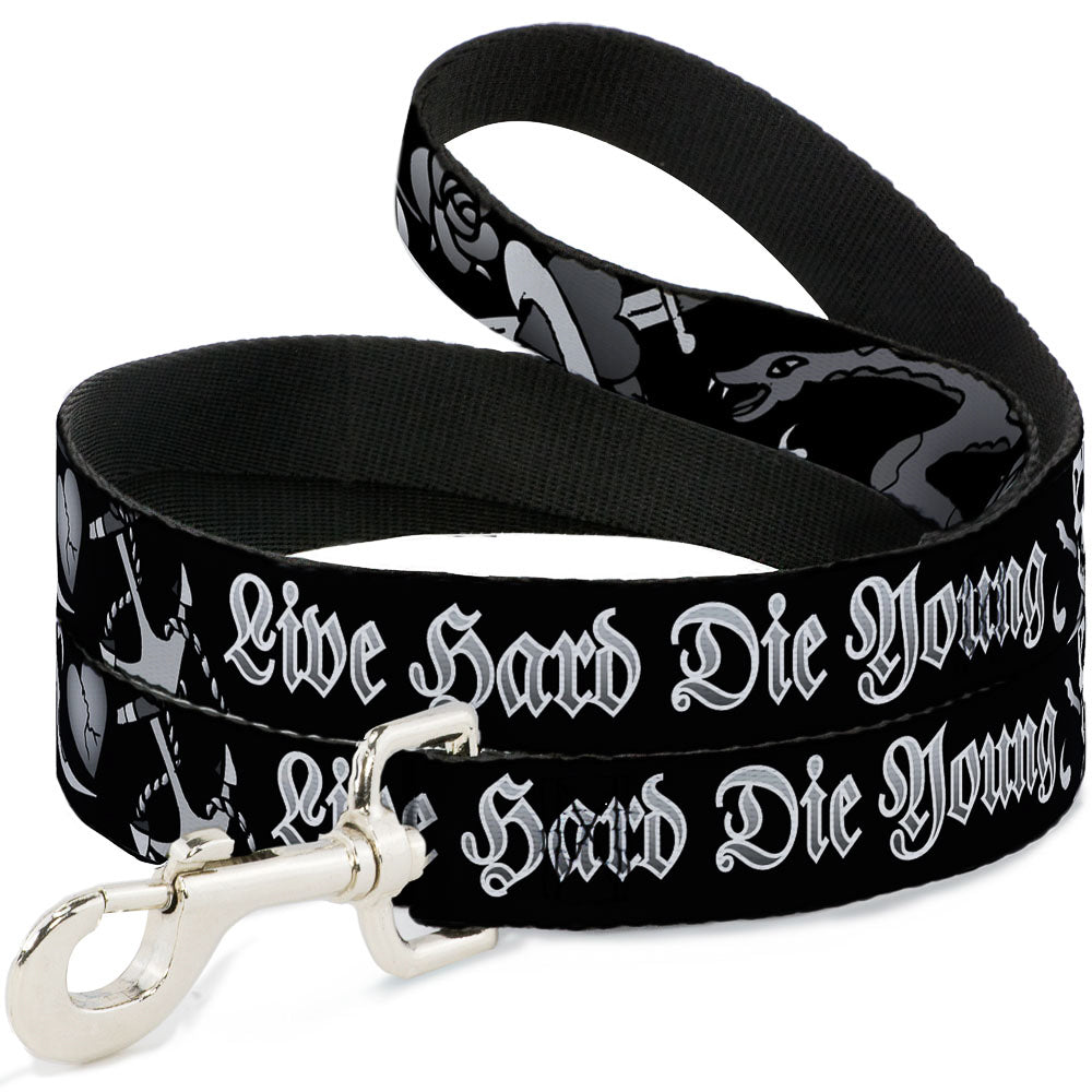 Dog Leash - Live Hard Die Young Black/White Dog Leashes Buckle-Down
