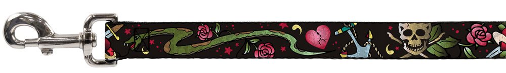 Dog Leash - Live Hard Die Young CLOSE-UP Black Dog Leashes Buckle-Down