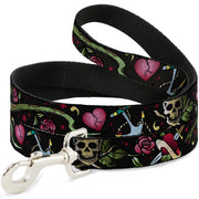 Dog Leash - Live Hard Die Young CLOSE-UP Black Dog Leashes Buckle-Down