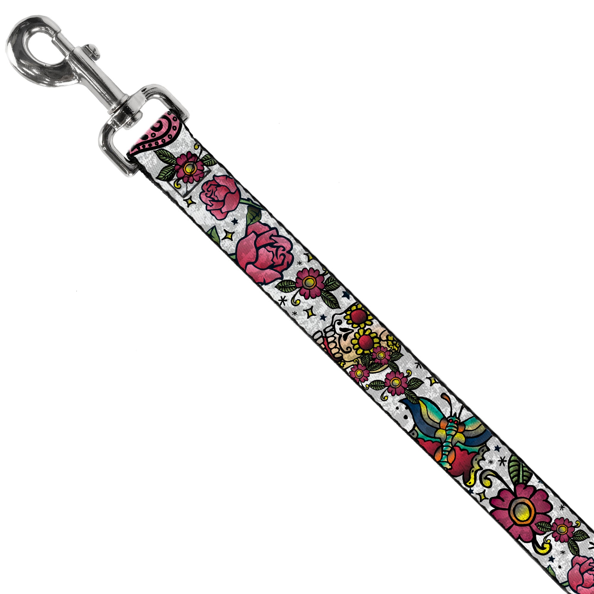 Dog Leash - Love Kills CLOSE-UP White Dog Leashes Buckle-Down