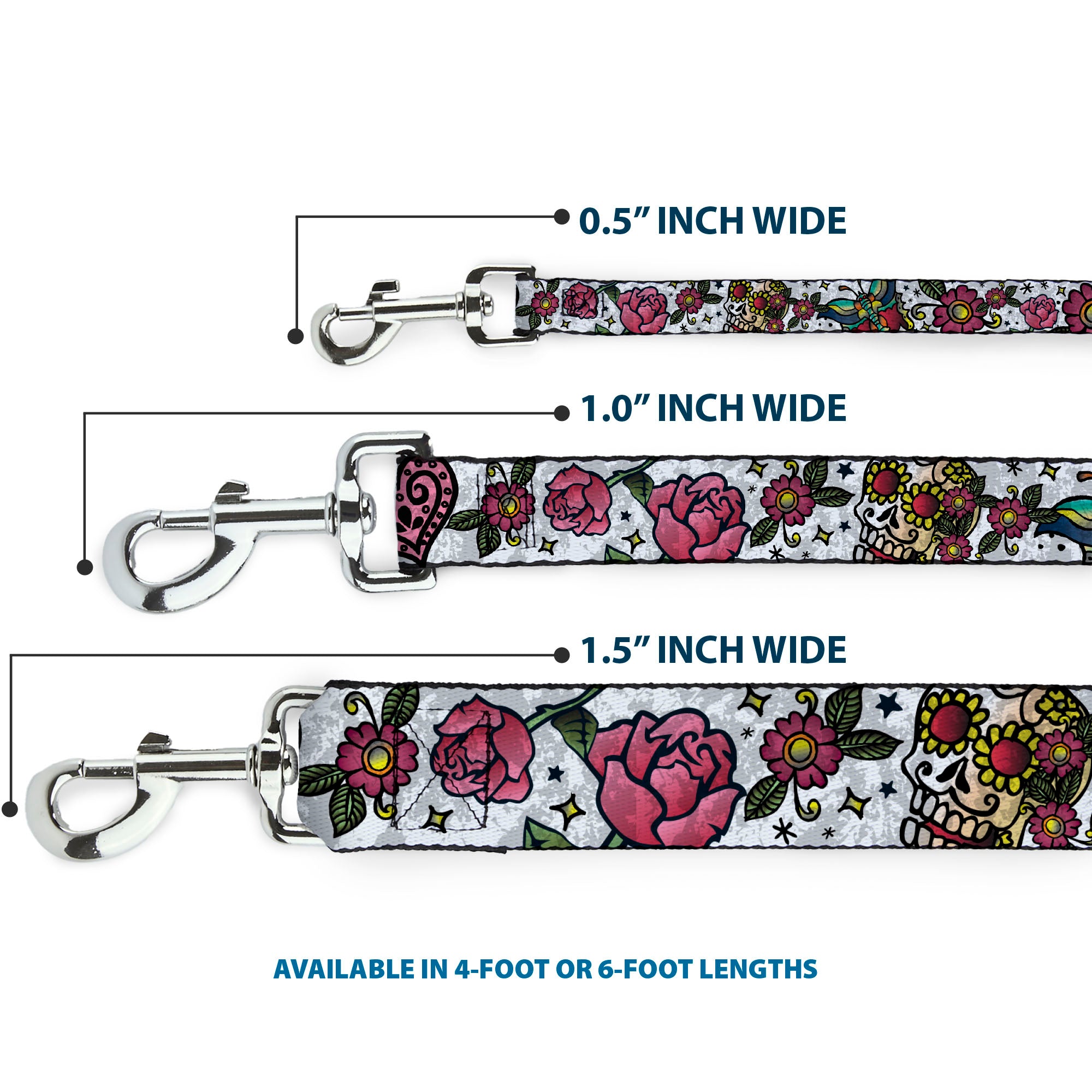 Dog Leash - Love Kills CLOSE-UP White Dog Leashes Buckle-Down