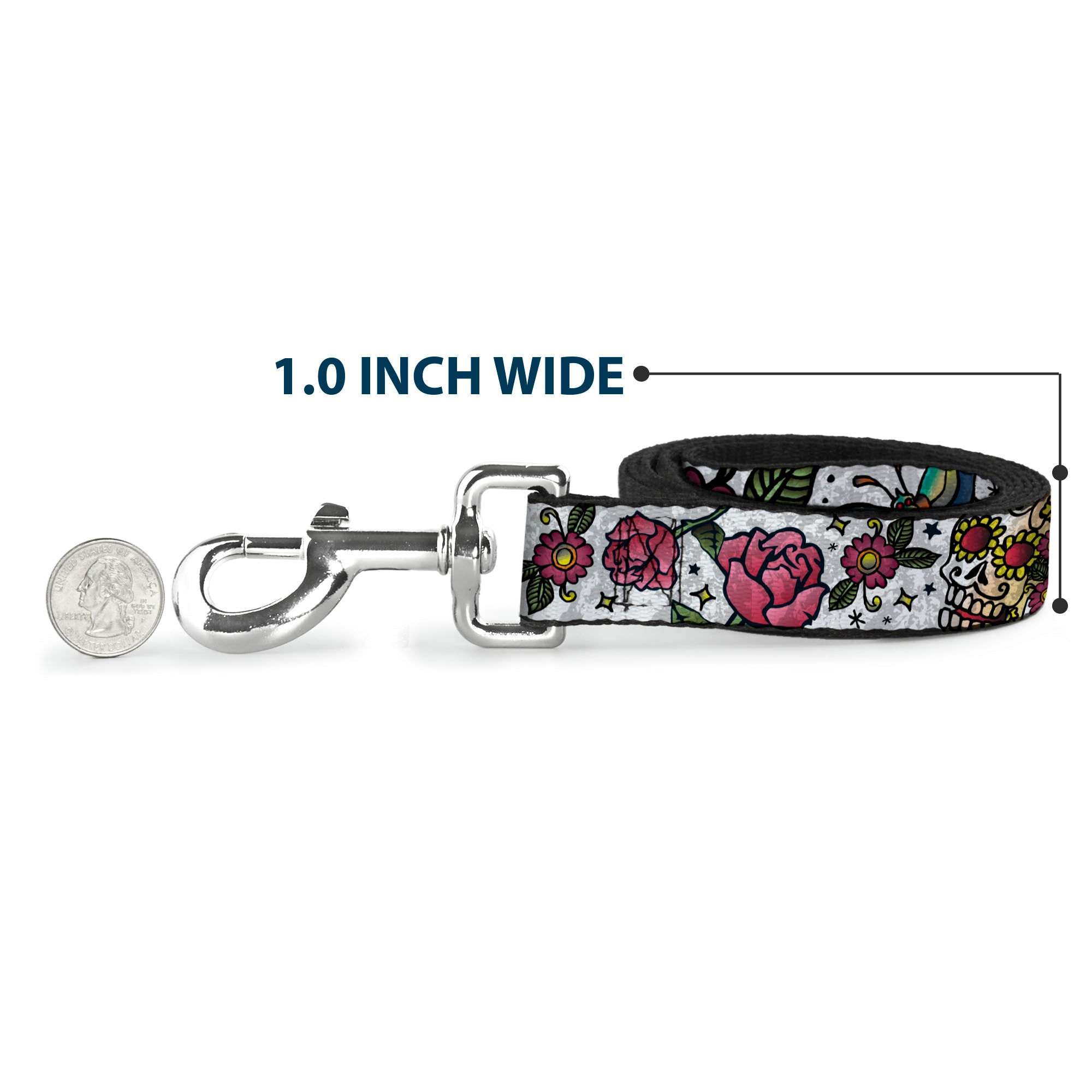 Dog Leash - Love Kills CLOSE-UP White Dog Leashes Buckle-Down